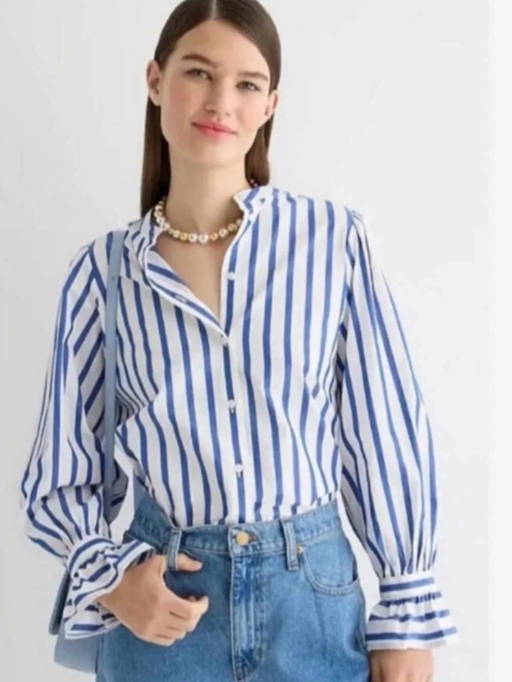 J.Crew Stripe Long Sleeve Ruffle Cuffs Shirt